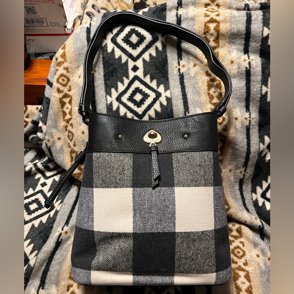 Kate Spade Black NWOT Marti Gingham Bucket Shoulder Bag
